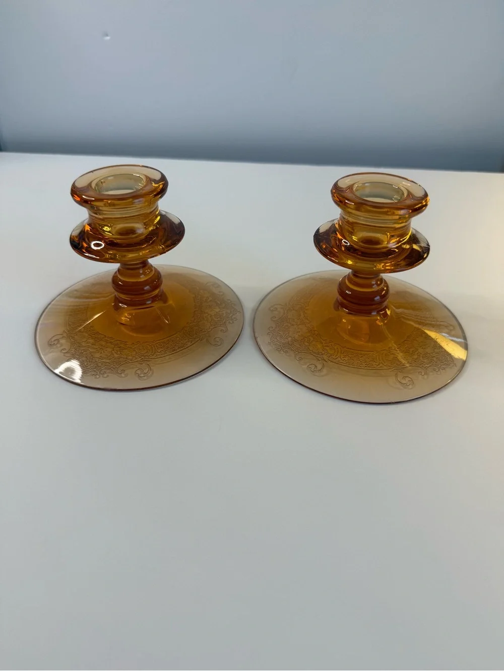 Amber Glass Pillar Candle Holders (Set of 2) - Home Accents
